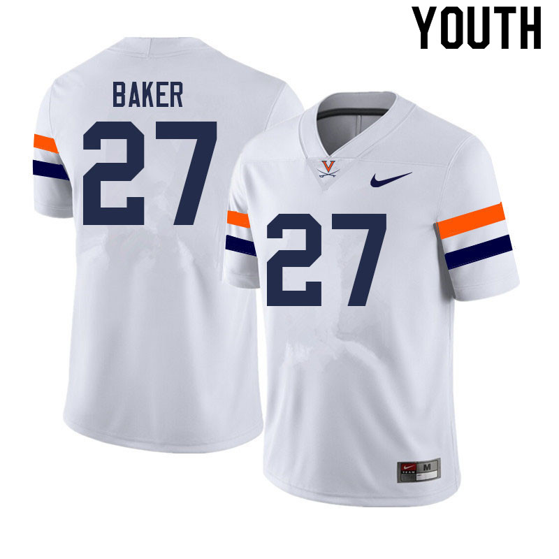 Youth #27 Jaylon Baker Virginia Cavaliers College Football Jerseys Sale-White - Click Image to Close